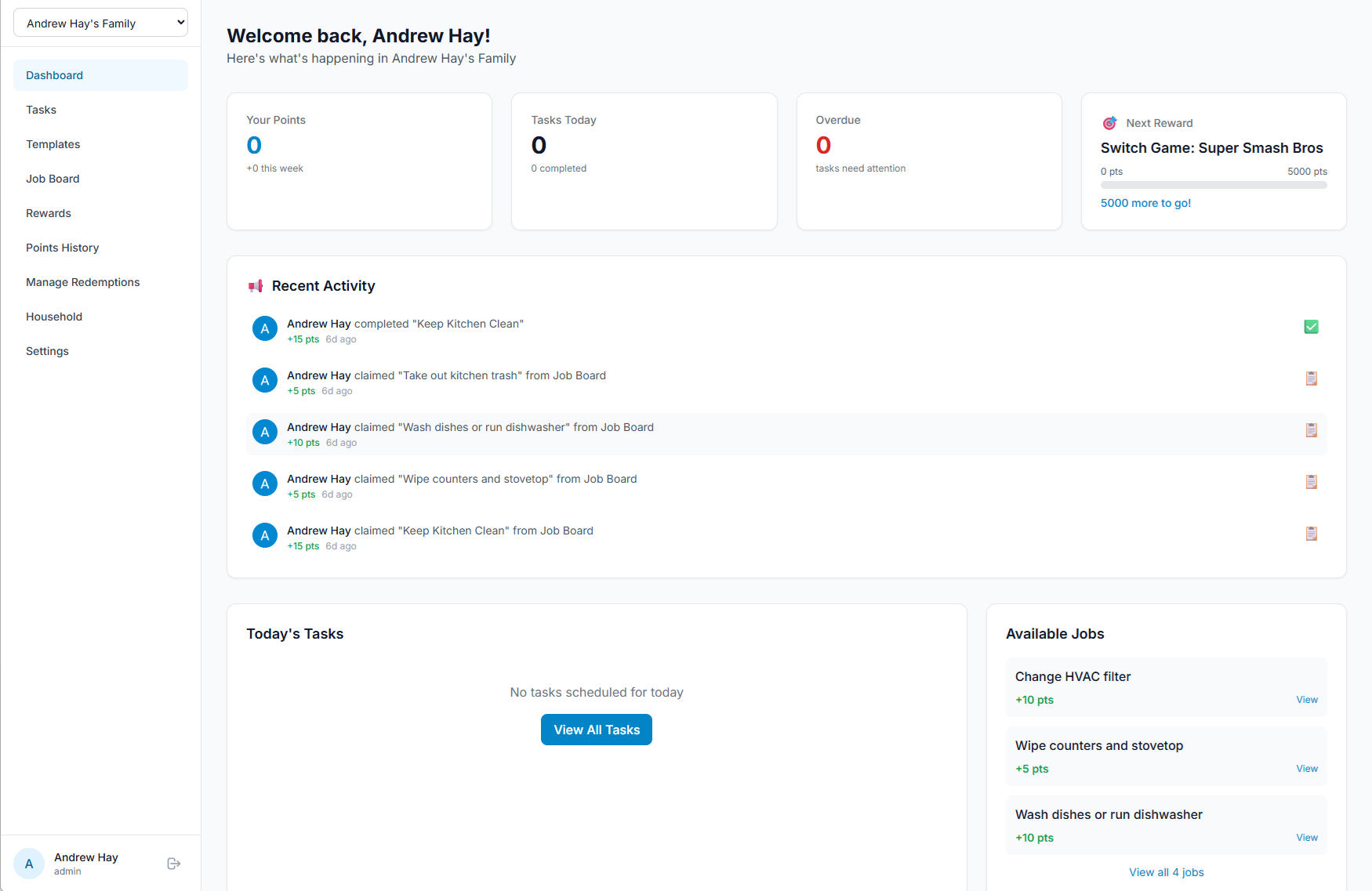 Family chore app prototype
